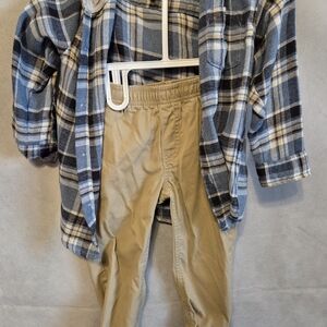 Kids Headquarters Blue Plaid Shirt and Tan Pants Set